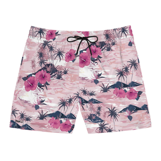 MEN FLOWER PRINT MID-LENGTH SWIM SHORTS