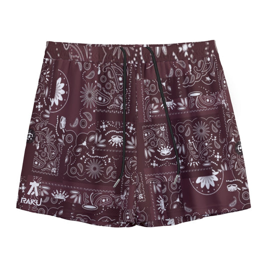 MEN BURGUNDY BANDANA SHORTS