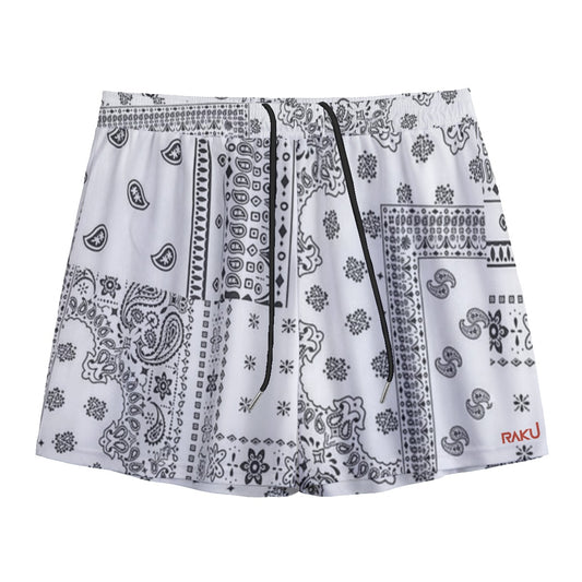 MEN WHITE AND BLACK BANDANA SHORTS